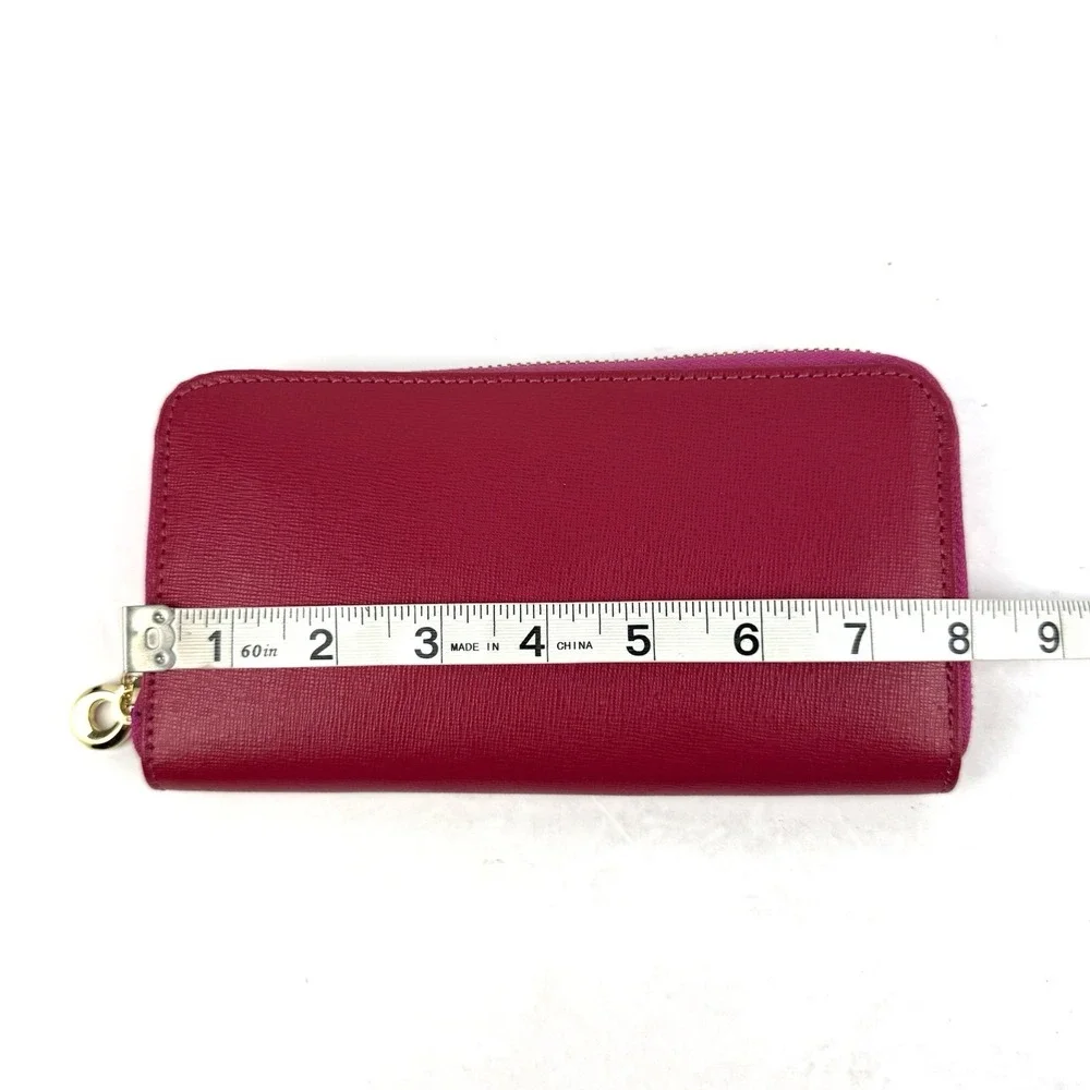 Vera Pelle Pink Berry Accordion Wallet Saffiano Leather Zip Around Used Once